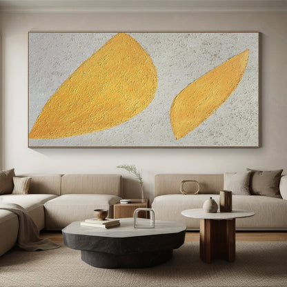 Hand Painting Yellow & Gray Textured Leaf Abstract Painting On Canvas PT022