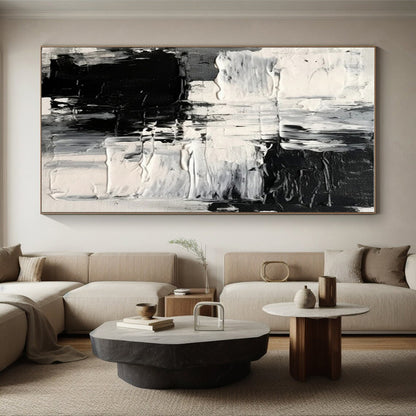 Minimalist Canvas Art Black, White, and Gray Textured Abstract Art PT733