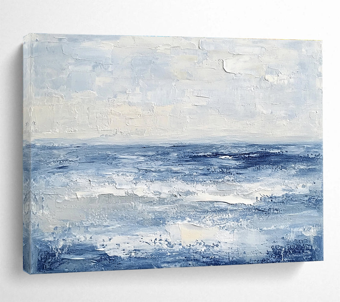 Hand-Painted Blue & Gray Textured Coastal Abstract Painting HPS291