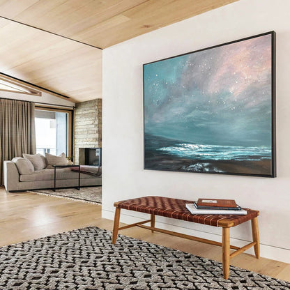 Modern Art Acrylic Teal & Pink Starry Sea Abstract On Canvas HPS037