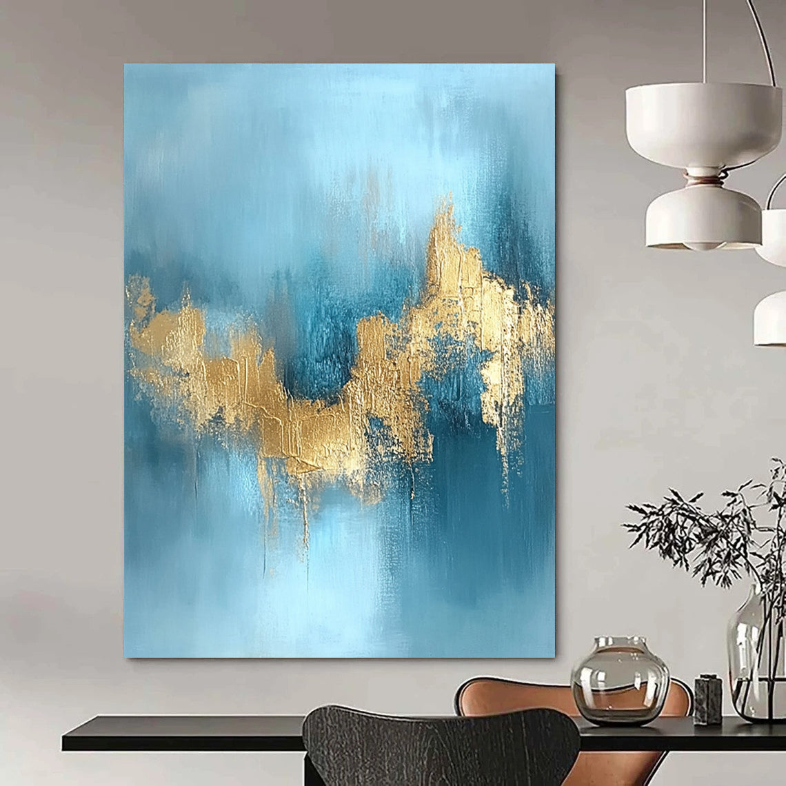 Modern Art Acrylic Blue and Gold Abstract Textured Painting DPS433