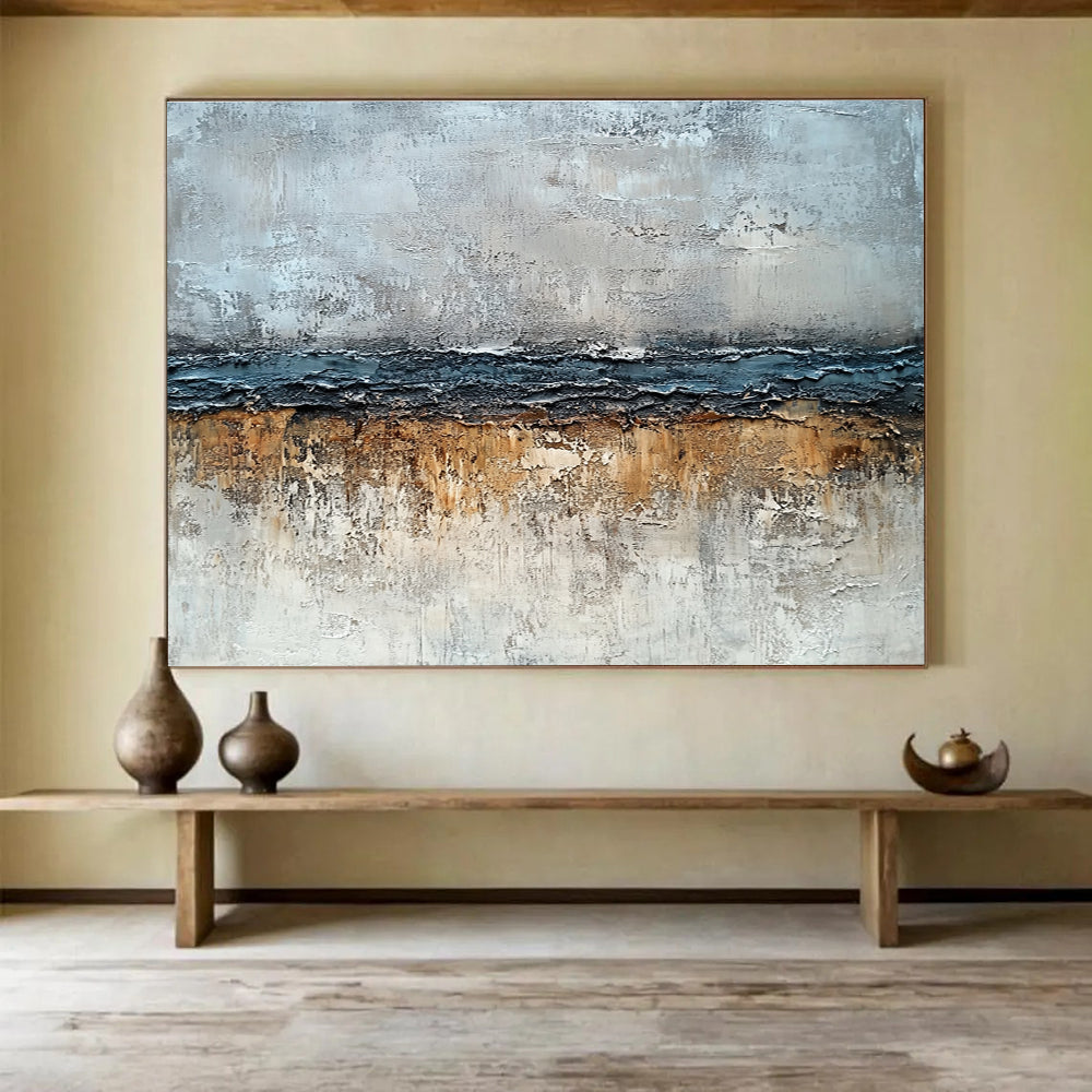 Large Size Gray, Blue, and Brown Textured Abstract Landscape Art HPS304