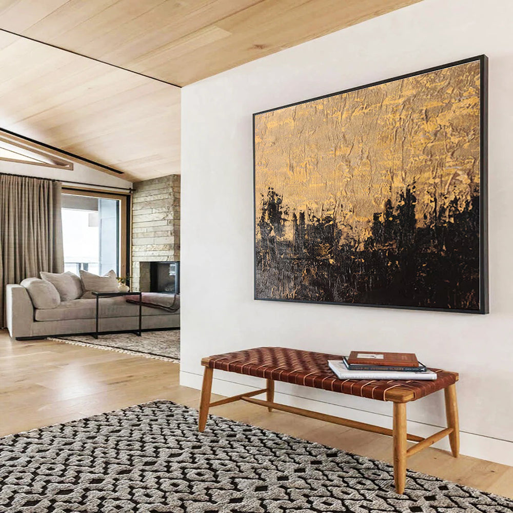 Handmade Art Gold & Black Textured Cityscape Abstract On Canvas HPS017