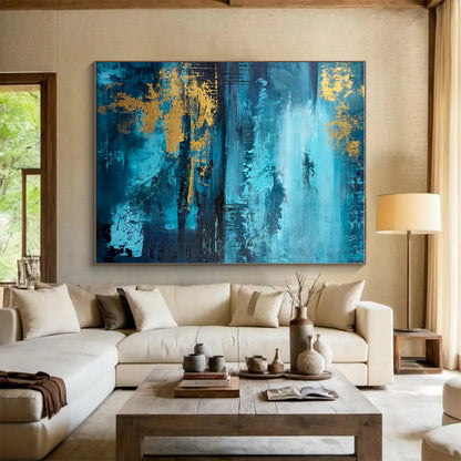 Hand Painted Art Teal Gold Abstract Landscape Acrylic Painting PT451