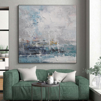 Acrylic Modern Art Paintings Blue, Gray, and White Textured Coastal Abstract Art PT684