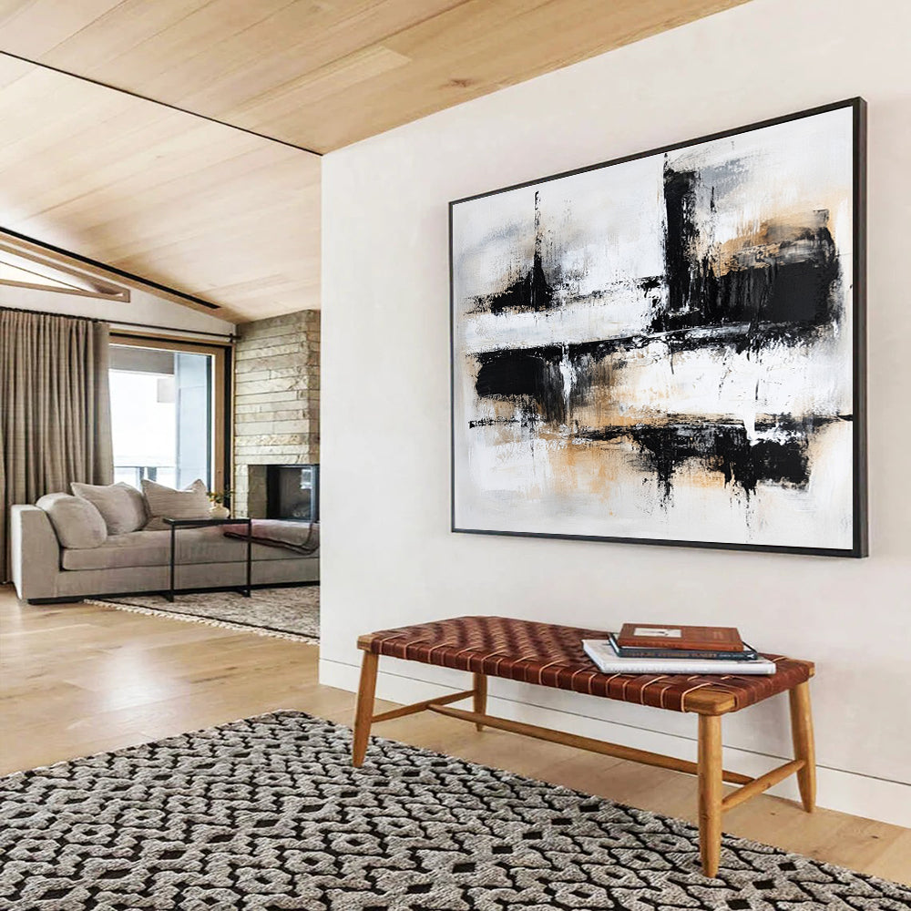 Large Contemporary Wall Art Black, White, and Beige Abstract Urban Scene HPS306