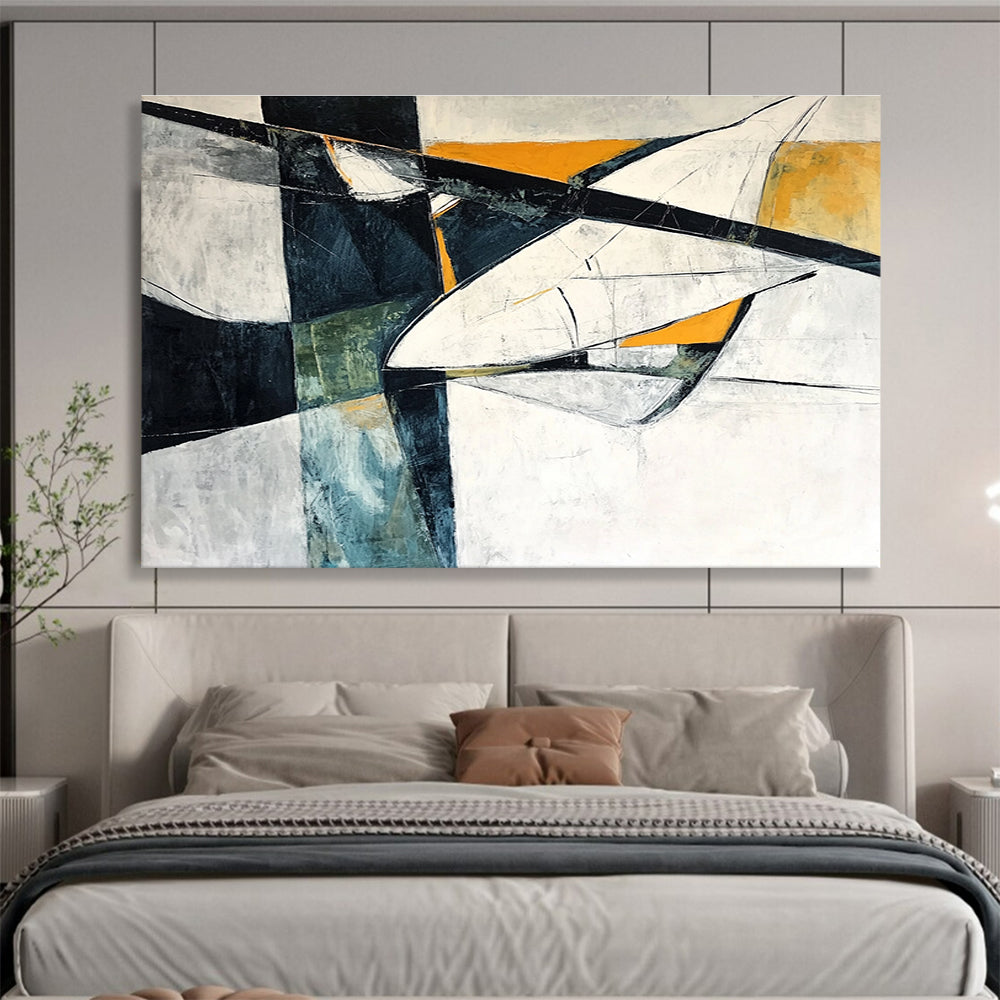 Gaint Canvas Art Black, White, Orange, and Teal Geometric Abstract Painting HPS312