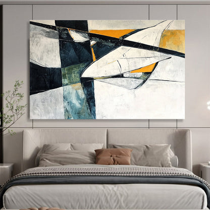 Gaint Canvas Art Black, White, Orange, and Teal Geometric Abstract Painting HPS312