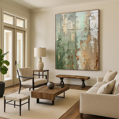 Handmade Art - Green, Beige & Gray Textured Abstract Art with Layered Details PT595