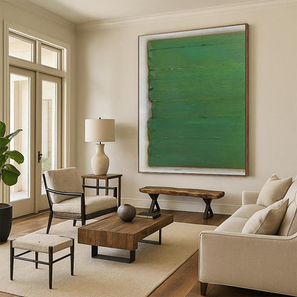 Minimalist Canvas Art Green Textured Abstract Geometric Art PT349