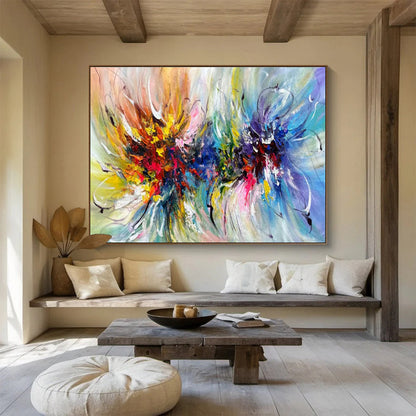 Large Size Multicolor Expressive Abstract Floral Burst Art HPS344