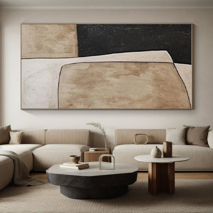 Hand-Painted Black, Beige, and Brown Geometric Abstract Art PT672