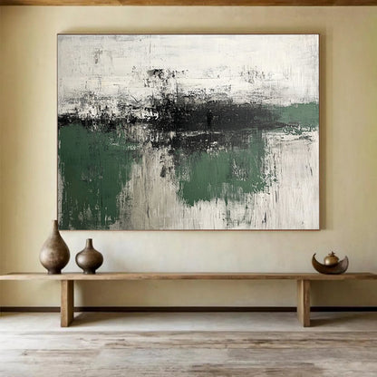Oversized Abstract Wall Art Green, Gray & White Textured Landscape Abstract Painting HPS283