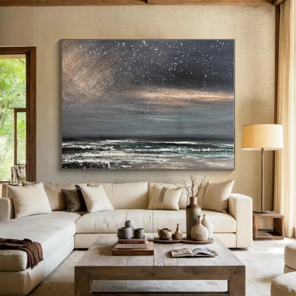 Cool Abstract Paintings Starry Night Over Dark Sea Abstract On Canvas HPS035