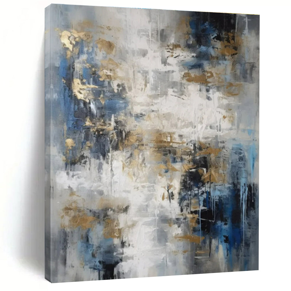 Oversized Abstract Wall Art Blue, Gold, and Gray Textured Abstract Art PT746