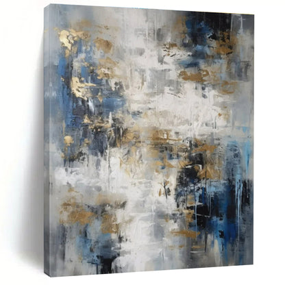 Oversized Abstract Wall Art Blue, Gold, and Gray Textured Abstract Art PT746