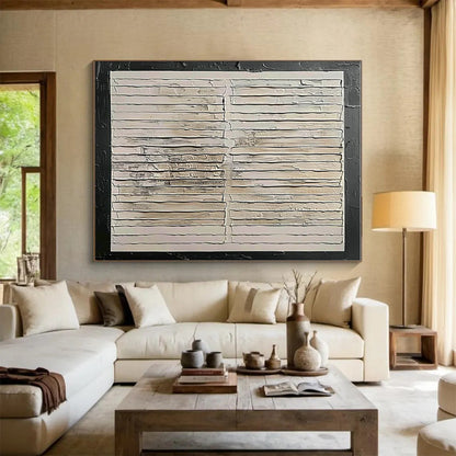 Hand-Painted Beige, White, and Black Textured Abstract Art PT815