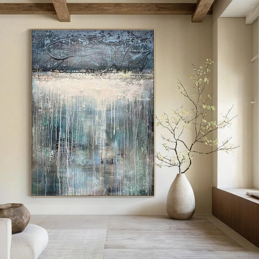 Large Painting In Living Room Blue, Gray, and White Textured Abstract Landscape Art DPS470