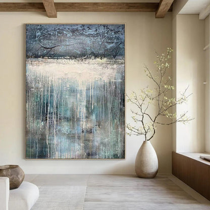 Large Painting In Living Room Blue, Gray, and White Textured Abstract Landscape Art DPS470