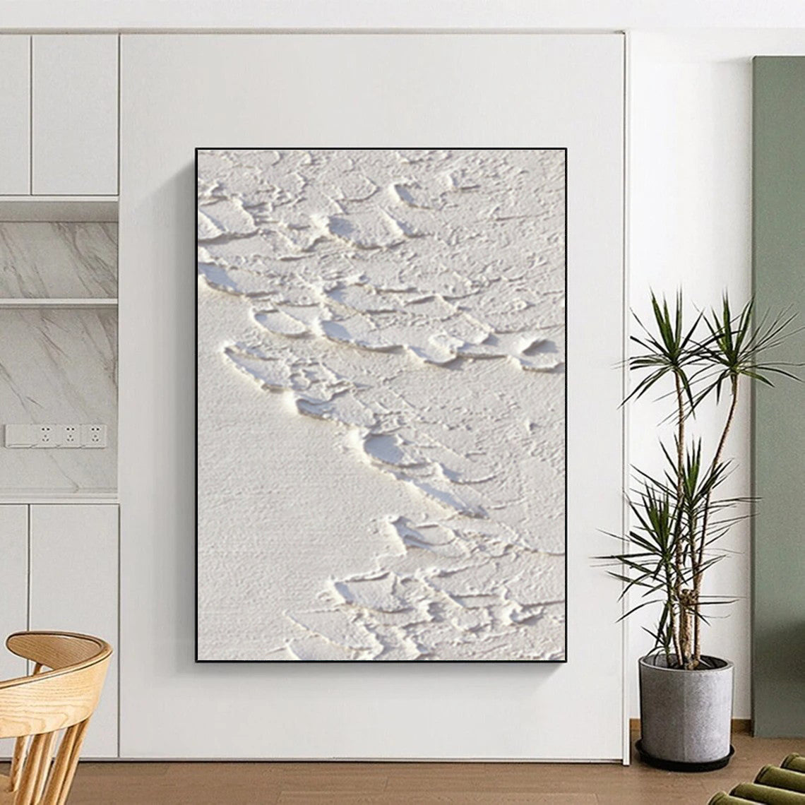 Hand-Painted White Textured Abstract Minimalist Art PT482