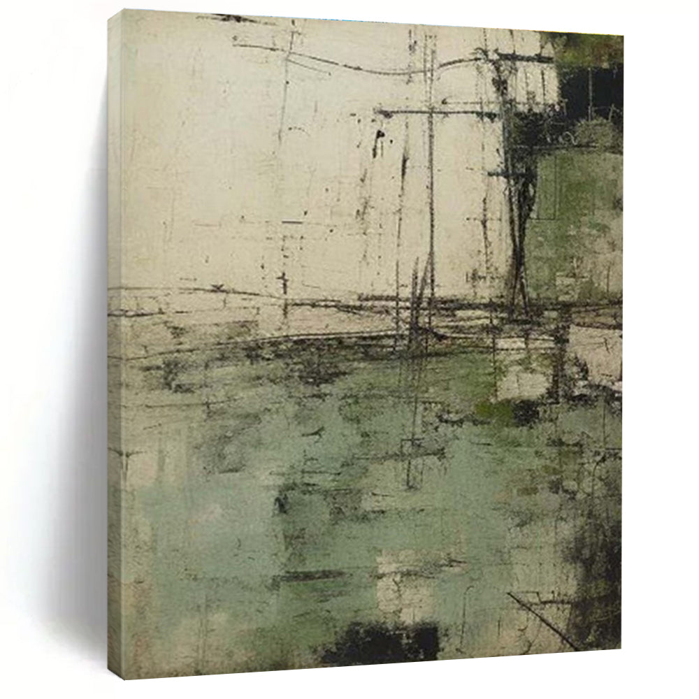Oversized Abstract Wall Art Green Beige Textured Urban Abstract Art PT336