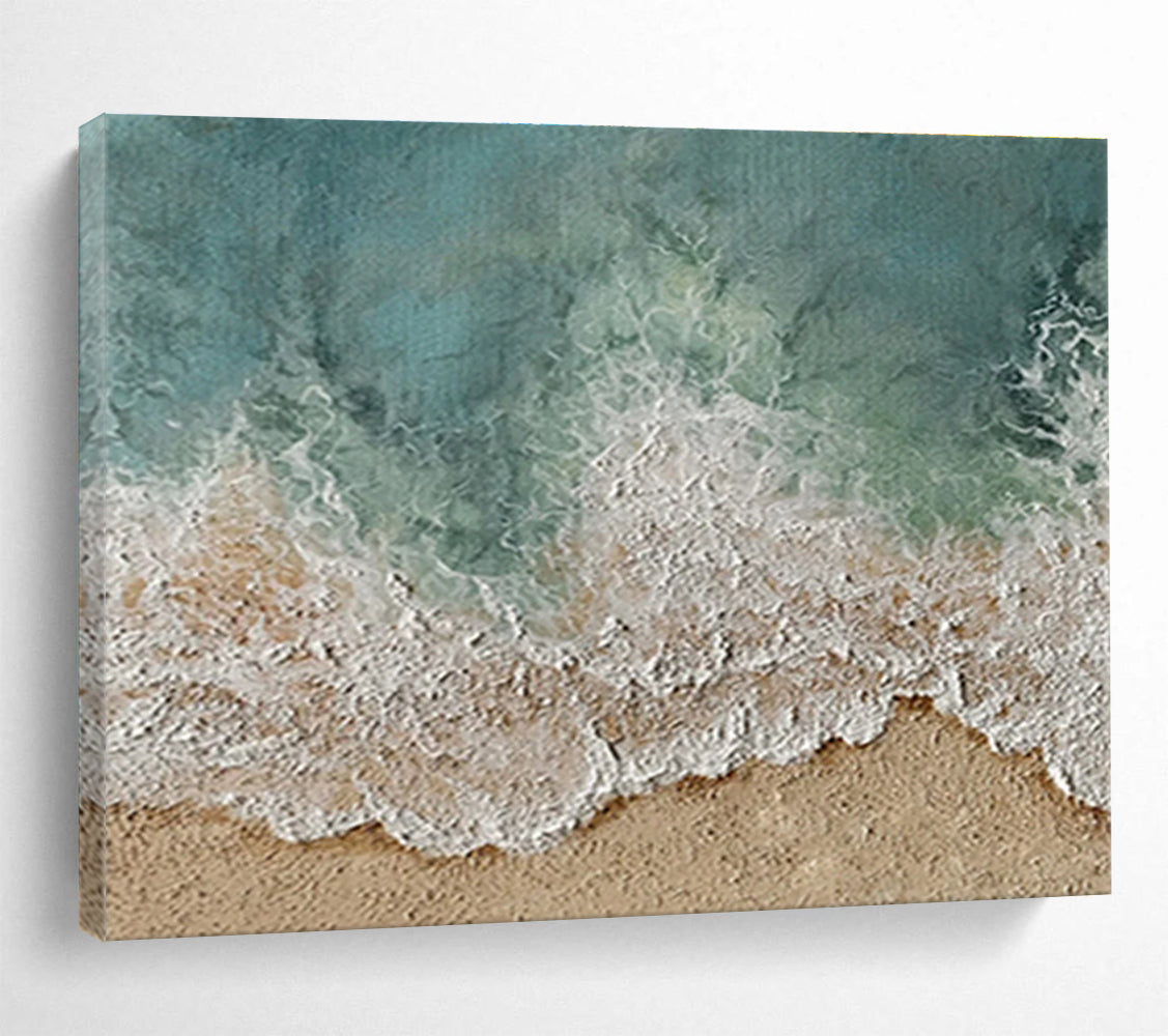Hand Painted Art Turquoise & White Textured Beach Abstract Painting HPS226