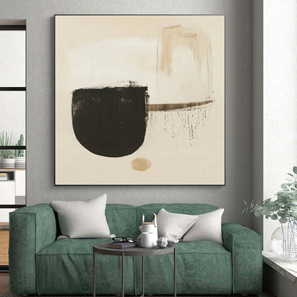 Minimalist Canvas Art Beige Black Abstract Shape Art PT374