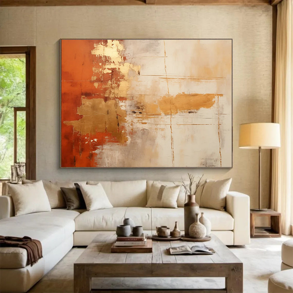 Modern Art Acrylic Orange & Gold Abstract Textured Art HPS209