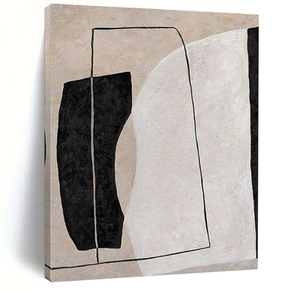 Hand-Painted Black, Beige, and White Geometric Abstract Art PT692