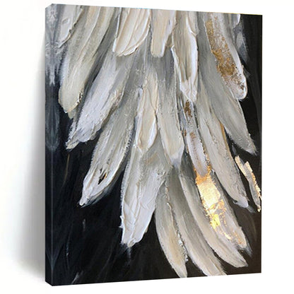 Large Size White, Gray, and Gold Textured Abstract Feather Art DPS469