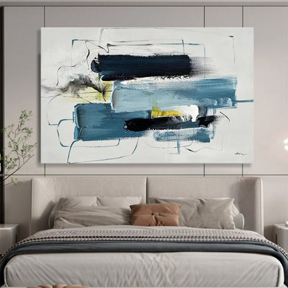 Huge Size Blue, Black, and Yellow Abstract Expressionist Art HPS353