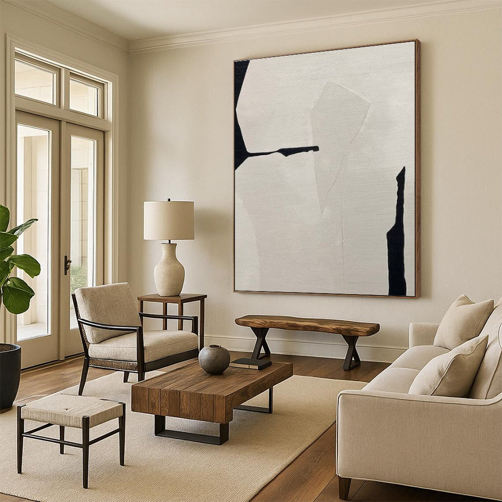 Minimalist Canvas Art Beige and Black Geometric Abstract Art PT794