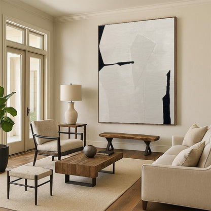 Minimalist Canvas Art Beige and Black Geometric Abstract Art PT794