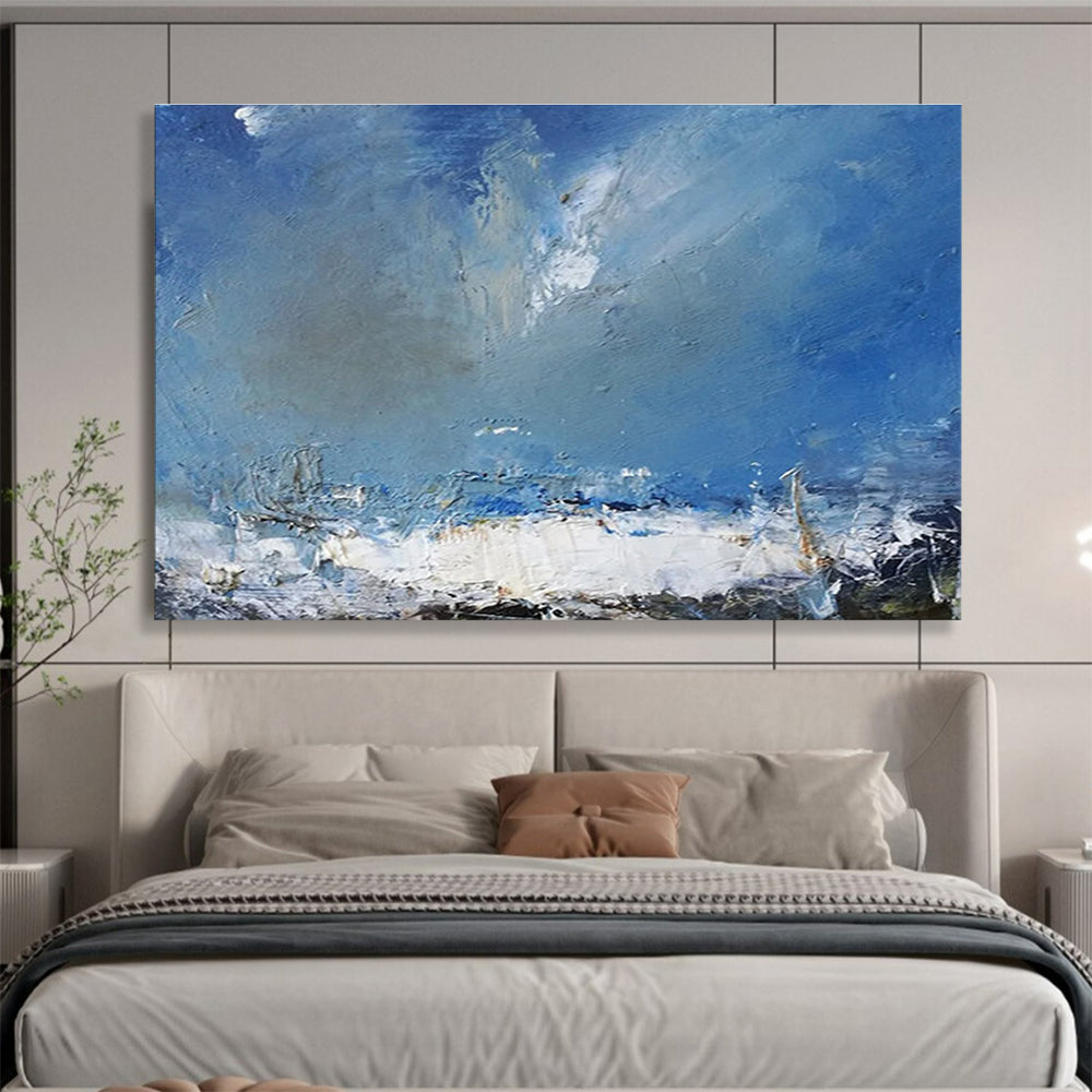 Handmade Art Blue & White Abstract Stormy Sea Art HPS186