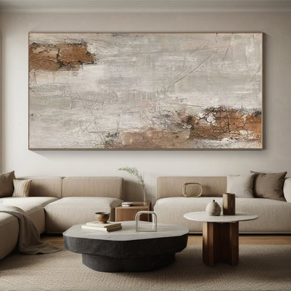 Hand Painted Art Beige, Gray, and Brown Cracked Abstract Piece, Acrylic Modern Art PT305