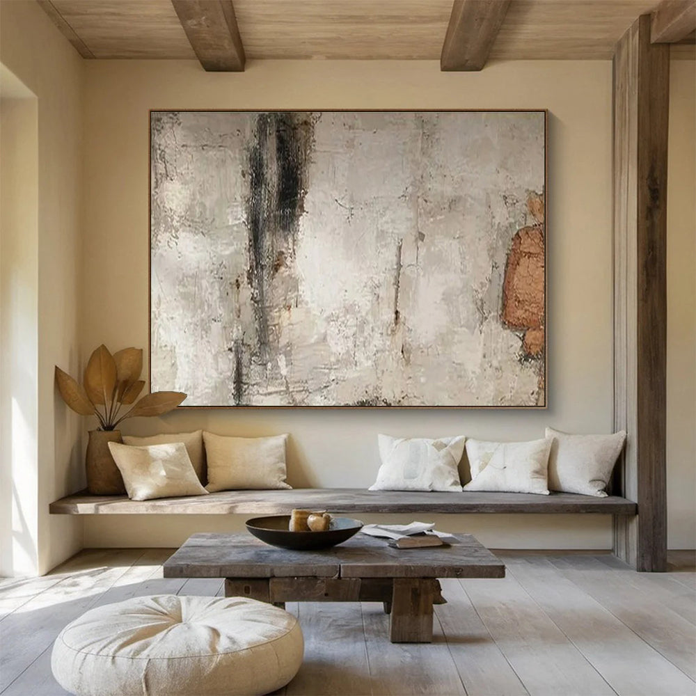 Large Size Beige, Gray, and Brown Textured Abstract Minimalist Art HPS374