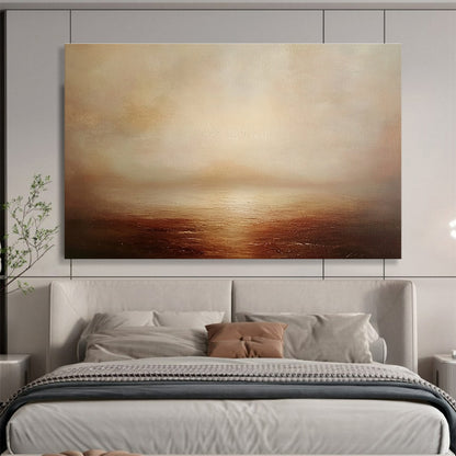 Large Contemporary Wall Art Beige and Brown Misty Seaside Landscape HPS316