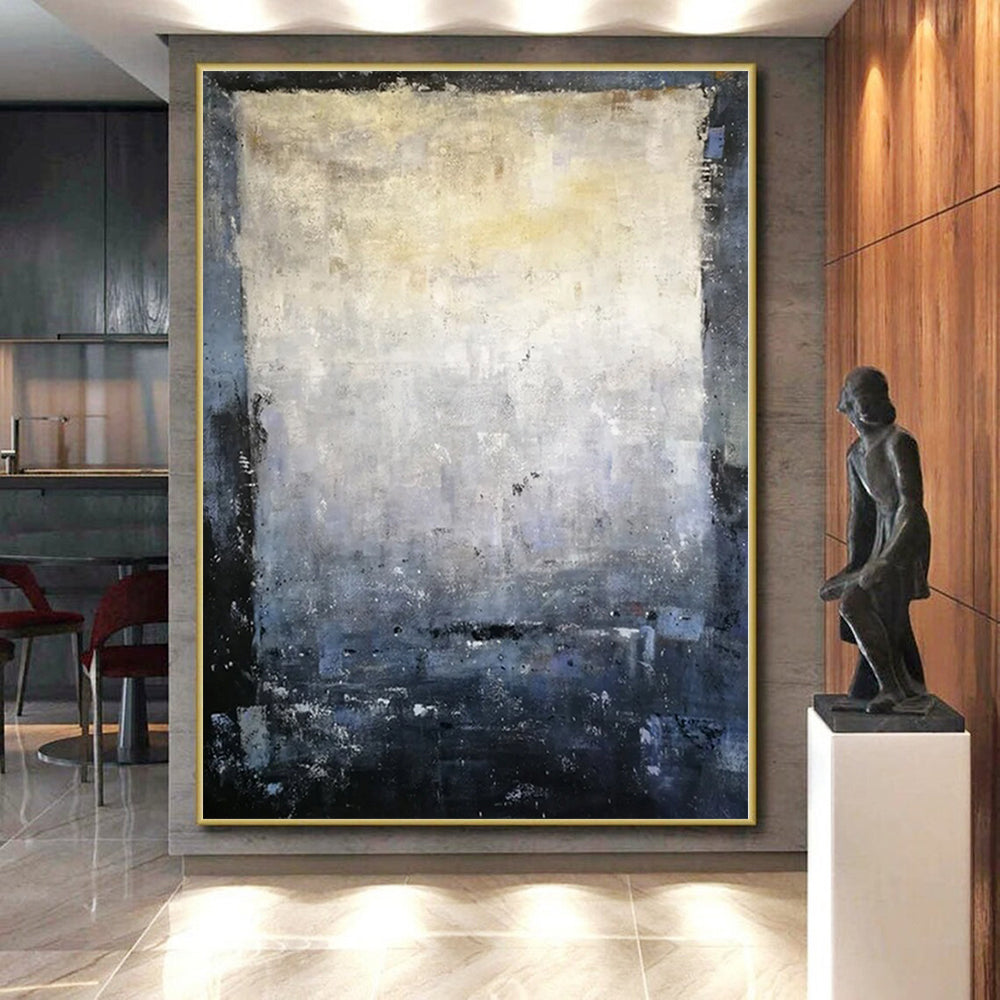 Oversized Abstract Wall Art Gray & Blue Textured Abstract Painting On Canvas PT098