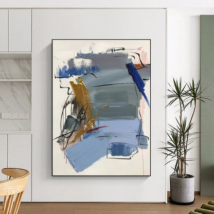 Unique Abstract Art Blue Gray Gold Abstract Composition Acrylic Painting PT471