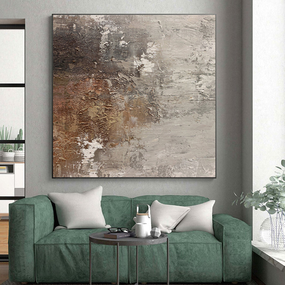 Hand-Painted Brown, Gray, and White Textured Abstract Art, Acrylic Modern Art Painting PT311