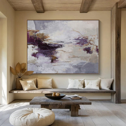 Hand Painted Art Purple, Gray & Gold Textured Abstract Painting On Canvas HPS115