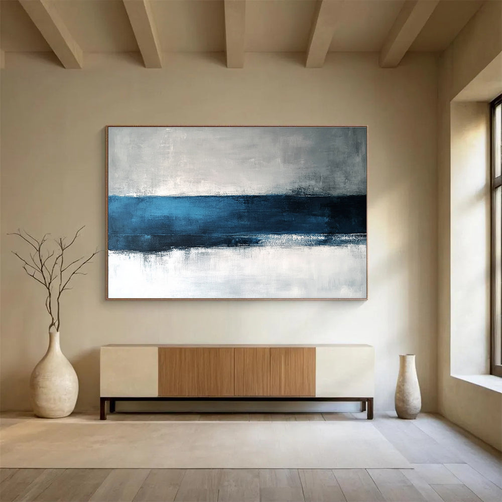Large Size Blue, Gray & White Textured Landscape Abstract Painting HPS282