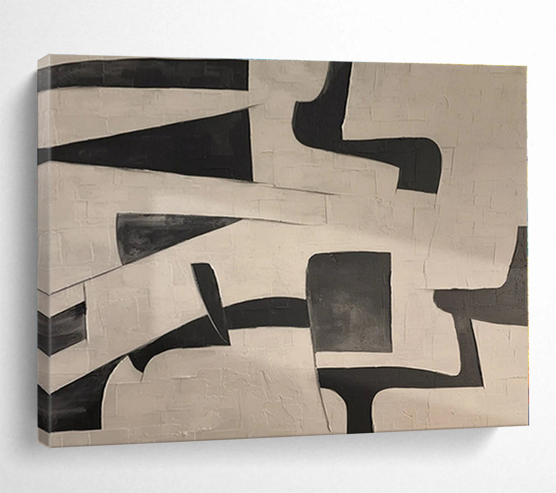 Unique Abstract Art Black & White Geometric Shapes On Canvas HPS028
