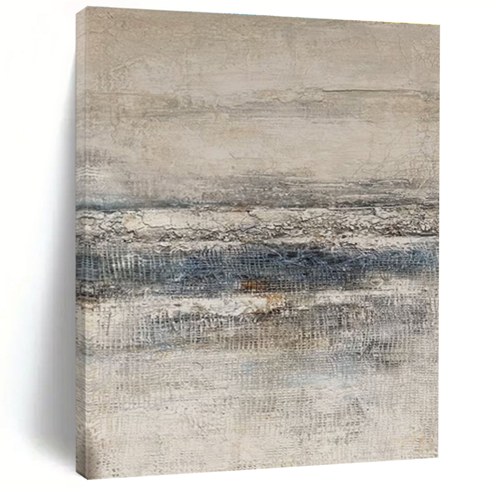 Large Contemporary Wall Art Gray, Beige, and Blue Textured Abstract Landscape Art DPS461