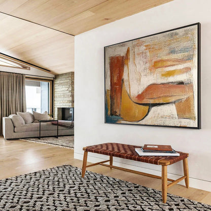 Minimalist Canvas Art Earth Tones (Brown, Beige, Blue) Geometric Abstract Painting HPS237