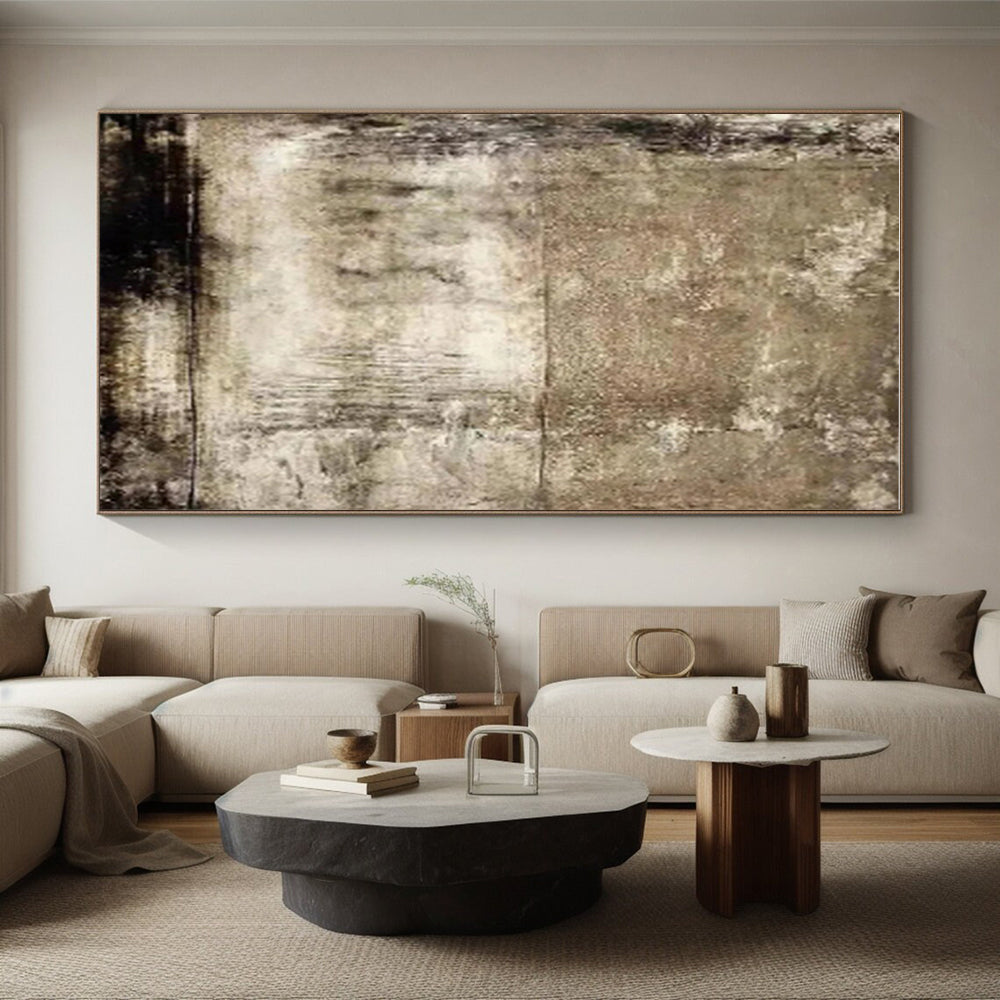 Hand Painted Art Beige Black Textured Abstract Art PT490