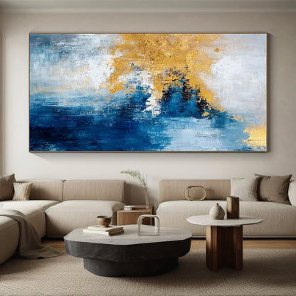 Acrylic Modern Art Paintings Blue, Gold, and White Abstract Art PT654