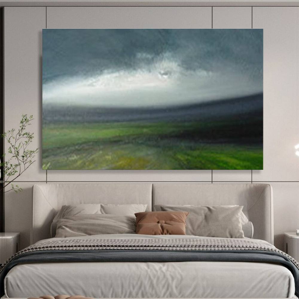 Cool Abstract Paintings Green & Gray Misty Abstract Landscape Art HPS166