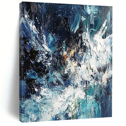 Unique Abstract Art Blue & White Textured Seascape Abstract Painting On Canvas PT125