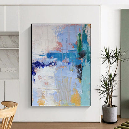 Oversized Abstract Wall Art Blue, Green, and Yellow Textured Abstract Art PT767